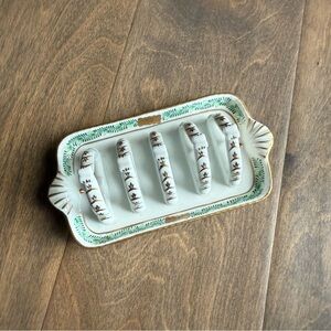 Herend Cream and Brown 4 slice toast server with Green Accents